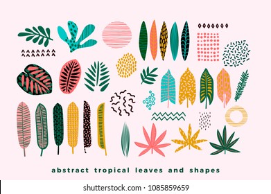 Set of abstract tropical leaves. Vector design elements. - Shutterstock ID 1085859659
