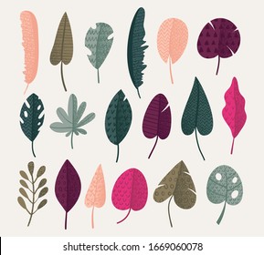 Set of abstract tropical leaves. Vector illustration.