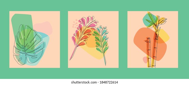 Set of abstract tropical leaves. Vector design elements.