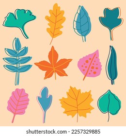 Set of abstract tropical leaves. Vector design elements
