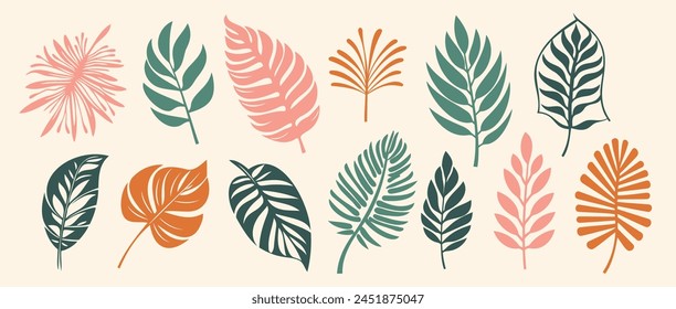 Set of abstract tropical leaves. Vector design elements.