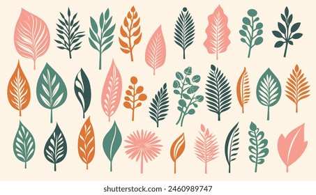 Set of abstract tropical leaves. Vector design elements.