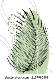Set of Abstract Tropics Hand Painted Palm Illustrations for Wall Decoration, minimalist flower in sketch style. Postcard, Social Media Banner, Brochure Cover Design Background. Modern Painting Artwork