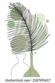 Conjunto de Abstract Tropics Hand Pinted Palm Illustrations para la decoración de las paredes, flor minimalista en estilo boceto. Postcard, Banner de medios sociales, Fondo de diseño de portada de folletos. Pintura moderna