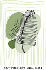 Set of Abstract Tropics Hand Painted Palm Illustrations for Wall Decoration, minimalist flower in sketch style. Postcard, Social Media Banner, Brochure Cover Design Background. Modern Painting Artwork