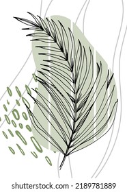 Set of Abstract Tropics Hand Painted Palm Illustrations for Wall Decoration, minimalist flower in sketch style. Postcard, Social Media Banner, Brochure Cover Design Background. Modern Painting Artwork