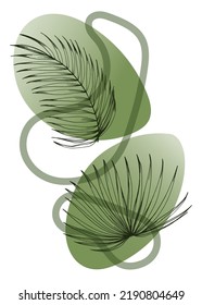 Set of Abstract Tropics Hand Painted Palm Illustrations for Wall Decoration, minimalist flower in sketch style. Postcard, Social Media Banner, Brochure Cover Design Background. Modern Painting Artwork