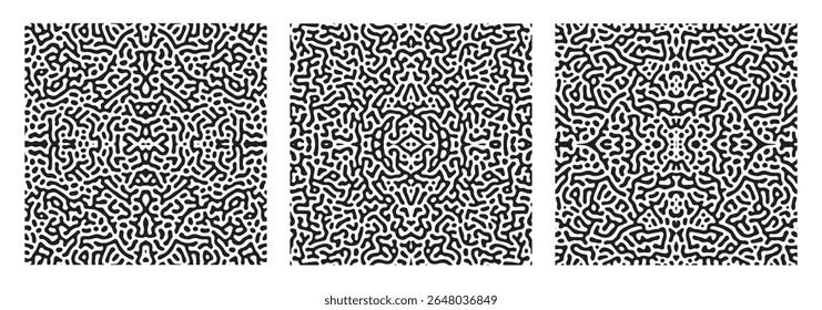 Set of abstract turing symmetric background. Abstract background with intricate and symmetrical maze-like lines. Vector illustration.