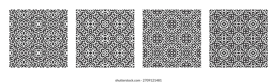 Set of abstract turing symmetric background. Organic labyrinth style seamless backgrounds Vector illustration.