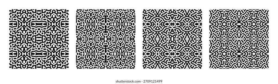 Set of abstract turing symmetric background. Organic labyrinth style seamless backgrounds Vector illustration.