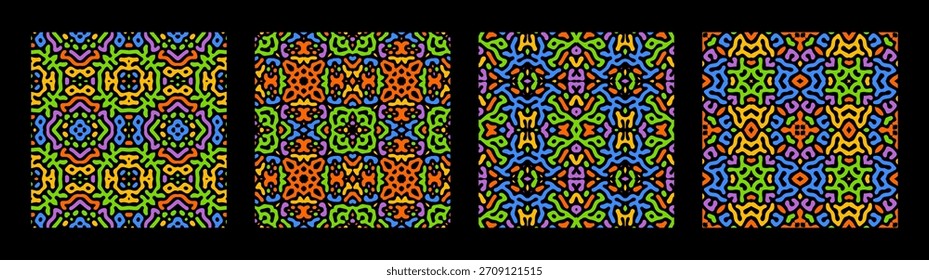Satz abstrakter symmetrischer Hintergründe. Organisches Labyrinth Stil nahtlose Hintergründe Vektorgrafik.