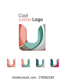 Set of abstract U letter company logos. Business icons made of overlapping flowing waves. Light color modern minimal design