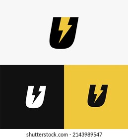 Conjunto de letras y relámpagos abstractos de la U, perno de brillo, plantilla de logotipo de energía con múltiples antecedentes