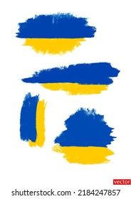 Set of abstract Ukrainian flag brush strokes isolated on a white background. Colors of the Ukrainian flag. Brush stroke effect. Paint strokes. Vector
