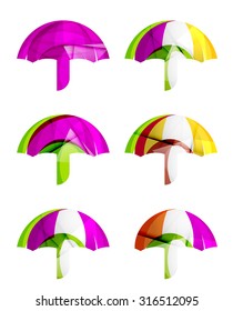 Set of abstract umbrella icons, business logotype protection concepts, clean modern geometric design. Created with transparent abstract wave lines