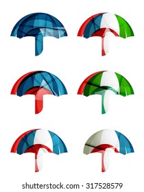 Conjunto de ícones de guarda-chuva abstratos, conceitos de proteção de logotipos de negócios, design geométrico moderno limpo. Criado com linhas de onda abstratas transparentes