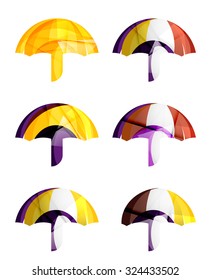 Set of abstract umbrella icons, business logotype protection concepts, clean modern geometric design. Created with transparent abstract wave lines