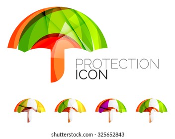 Set of abstract umbrella icons, business logotype protection concepts, clean modern geometric design. Created with transparent abstract wave lines