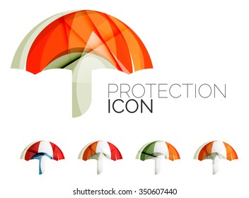 Set of abstract umbrella icons, business logotype protection concepts, clean modern geometric design. Created with transparent abstract wave lines