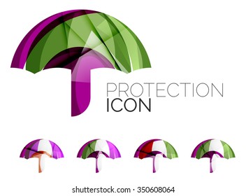 Set of abstract umbrella icons, business logotype protection concepts, clean modern geometric design. Created with transparent abstract wave lines