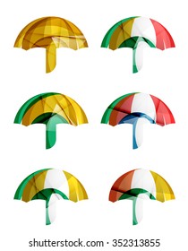 Set of abstract umbrella icons, business logotype protection concepts, clean modern geometric design. Created with transparent abstract wave lines Set of abstract umbrella icons, business logotype protection concepts, clean modern geometric design. Created with transparent abstract wave lines