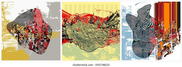 Conjunto de elementos abstractos de diseño de arte universal. En capas aisladas. Líneas y puntos multicolores.