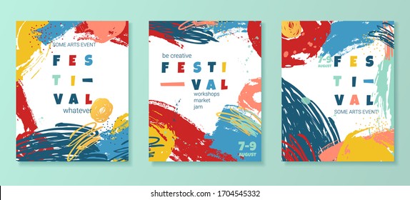 Set of abstract universal artistic templates for poster, card, invitation, flyer, cover, banner, placard, brochure and other graphic design. Vector creative illustration.