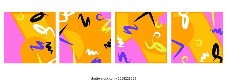 Conjunto de banners web artísticos universais abstratos. Texturas desenhadas à mão em estilo doodle.