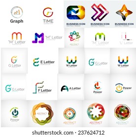 Set of abstract universal company logos - icons, swirls, letter, web symbols, loops and other