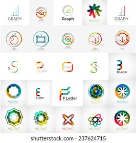 Set of abstract universal company logos - icons, swirls, letter, web symbols, loops and other