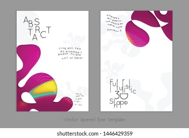 Set of abstract universal flyer templates with simple wavy shapes and cut paper with shadow over striped background. Social media web banner. Bright colored isolated.