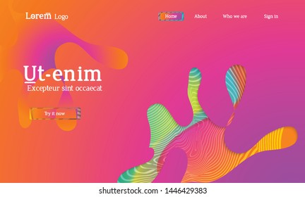 Set of abstract universal flyer templates with simple wavy shapes and cut paper with shadow over striped background. Social media web banner. Bright colored isolated.