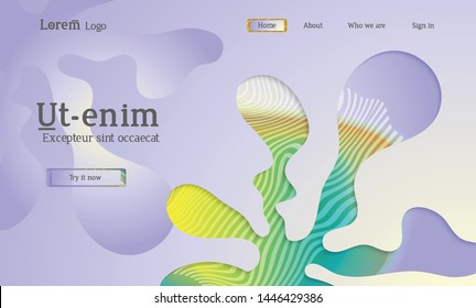 Set of abstract universal flyer templates with simple wavy shapes and cut paper with shadow over striped background. Social media web banner. Bright colored isolated.