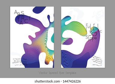 Set of abstract universal flyer templates with simple wavy shapes and cut paper with shadow over striped background. Social media web banner. Bright colored isolated.