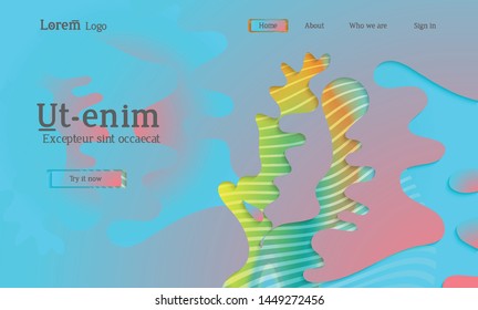 Set of abstract universal flyer templates with simple wavy shapes and cut paper with shadow over striped background. Social media web banner. Bright colored isolated.