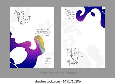 Set of abstract universal flyer templates with simple wavy shapes and cut paper with shadow over striped background. Social media web banner. Bright colored isolated.