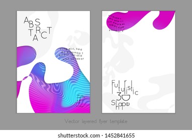 Set of abstract universal flyer templates with simple wavy shapes and cut paper with shadow over striped background. Social media web banner. Bright colored isolated.
