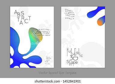 Set of abstract universal flyer templates with simple wavy shapes and cut paper with shadow over striped background. Social media web banner. Bright colored isolated.