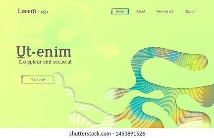 Set of abstract universal flyer templates with simple wavy shapes and cut paper with shadow over striped background. Social media web banner. Bright colored isolated.