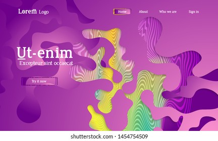 Set of abstract universal flyer templates with simple wavy shapes and cut paper with shadow over striped background. Social media web banner. Bright colored isolated.