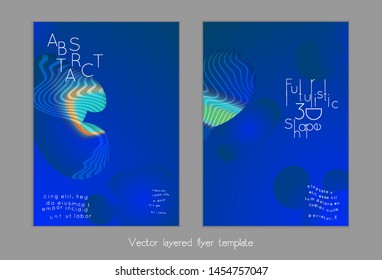 Set of abstract universal flyer templates with simple wavy shapes and cut paper with shadow over striped background. Social media web banner. Bright colored isolated.