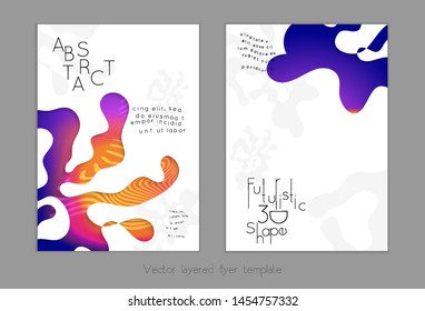 Set of abstract universal flyer templates with simple wavy shapes and cut paper with shadow over striped background. Social media web banner. Bright colored isolated.
