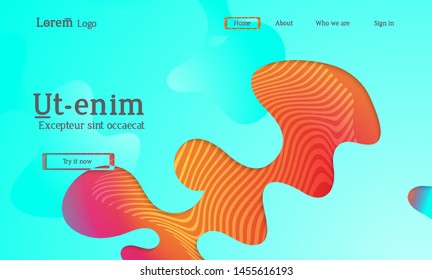 Set of abstract universal flyer templates with simple wavy shapes and cut paper with shadow over striped background. Social media web banner. Bright colored isolated.