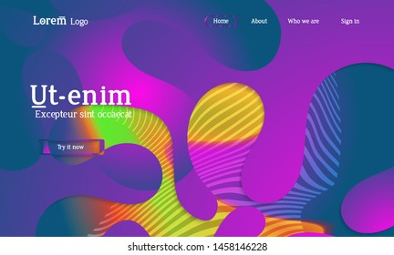 Set of abstract universal flyer templates with simple wavy shapes and cut paper with shadow over striped background. Social media web banner. Bright colored isolated.
