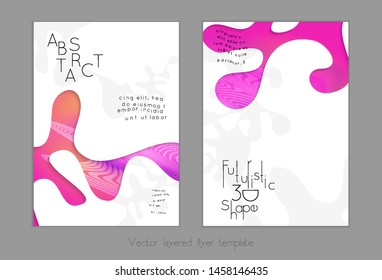 Set of abstract universal flyer templates with simple wavy shapes and cut paper with shadow over striped background. Social media web banner. Bright colored isolated.