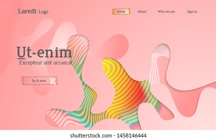 Set of abstract universal flyer templates with simple wavy shapes and cut paper with shadow over striped background. Social media web banner. Bright colored isolated.