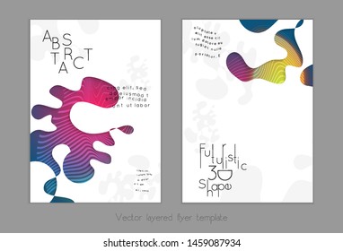 Set of abstract universal flyer templates with simple wavy shapes and cut paper with shadow over striped background. Social media web banner. Bright colored isolated.