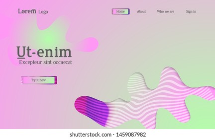 Set of abstract universal flyer templates with simple wavy shapes and cut paper with shadow over striped background. Social media web banner. Bright colored isolated.