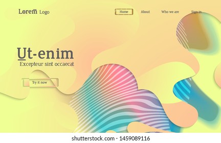 Set of abstract universal flyer templates with simple wavy shapes and cut paper with shadow over striped background. Social media web banner. Bright colored isolated.