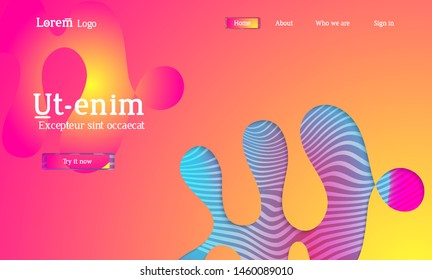 Set of abstract universal flyer templates with simple wavy shapes and cut paper with shadow over striped background. Social media web banner. Bright colored isolated.
